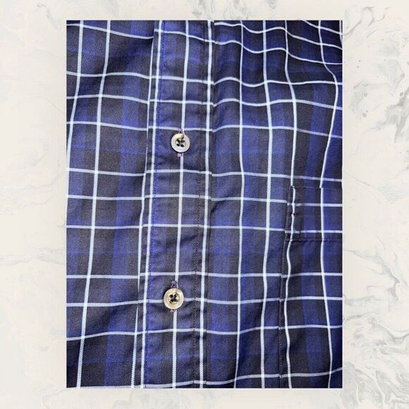 Burberry London Mens Button Up Shirt Size Large Long Sleeve Plaid Blue Office - Picture 4 of 7